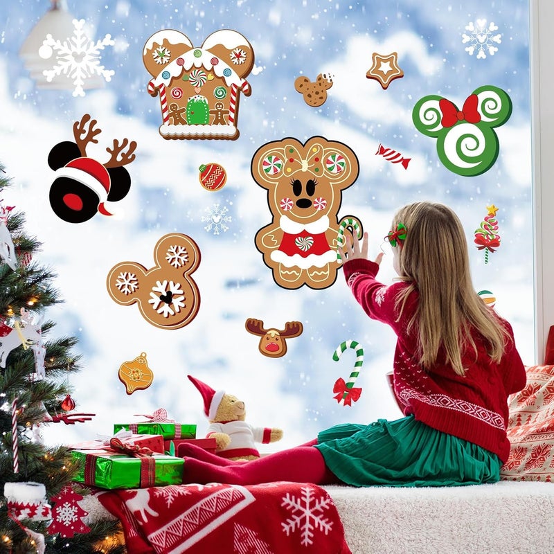 MAXDUCK Christmas Gingerbread Window Cling Decorations - 12 Sheets Double-Sided Christmas Gingerbread Sticker for Window Decor, Mouse, Castle, Snowflake Stickers for Indoor Office Home Decor - Image 5